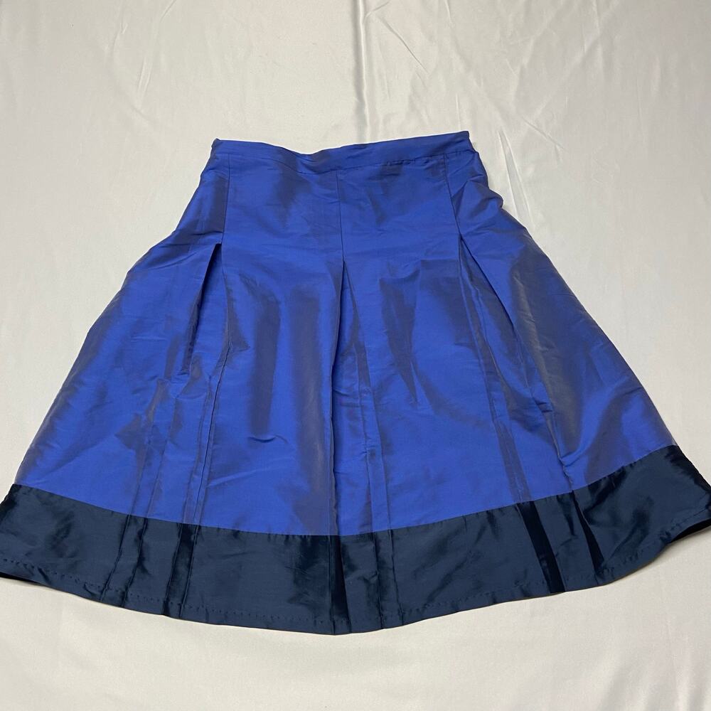 Shabby Apple Blue Black Hem Taffeta Pleated Fully Lined Skirt Size 10/12 GUC 90